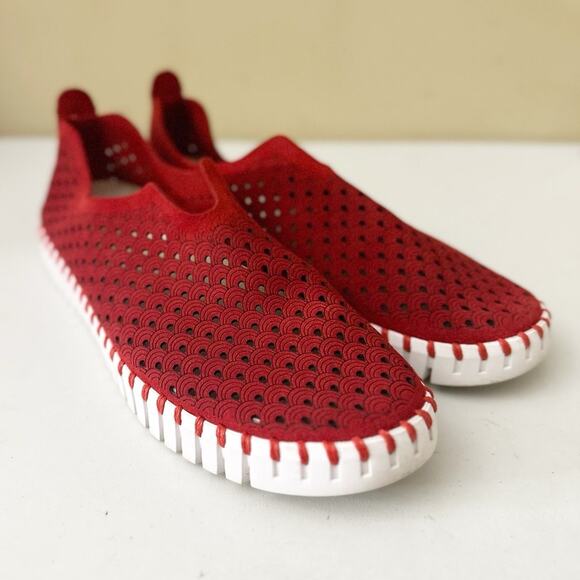 Ilse Jacobsen Shoes Tulip 139 Laser Cut Slip-On Flat Deep Red Women's Size 41 - Picture 2 of 7
